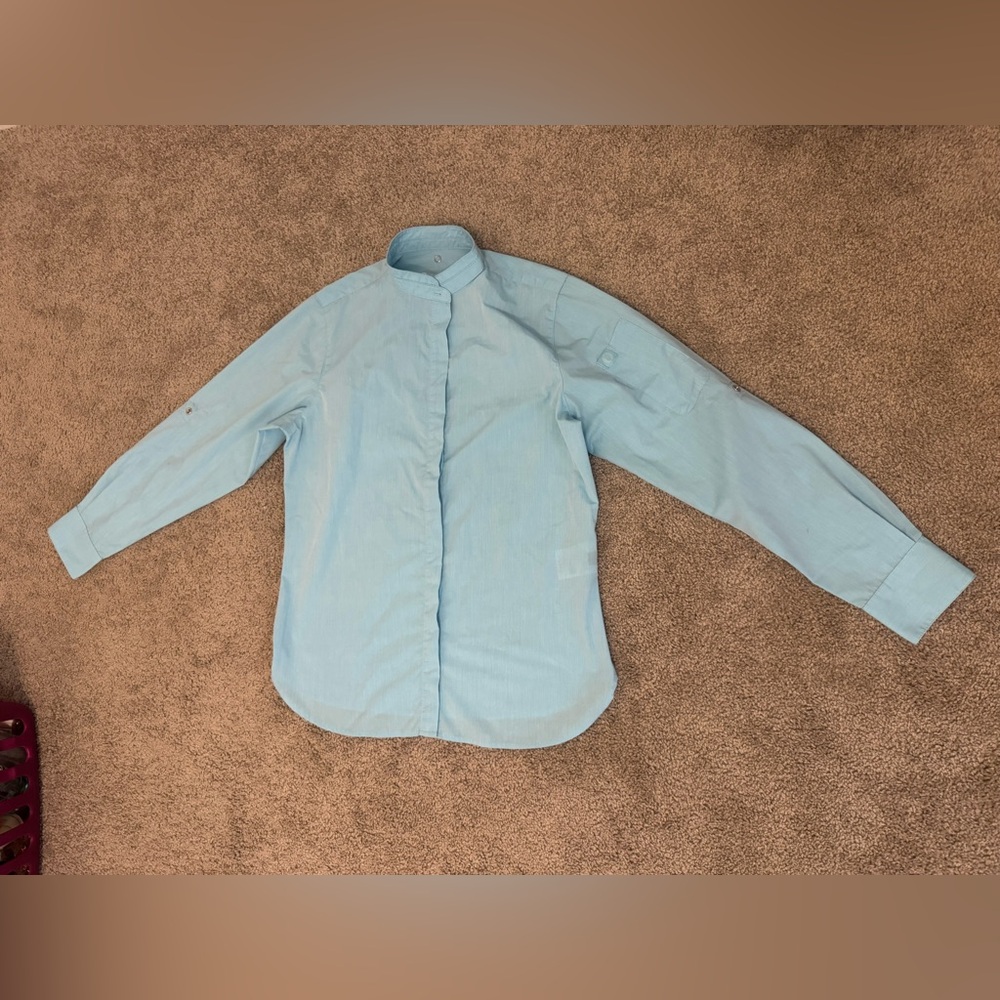 Chef Works Uniform Women Long Sleeve Button Baby Blue Small